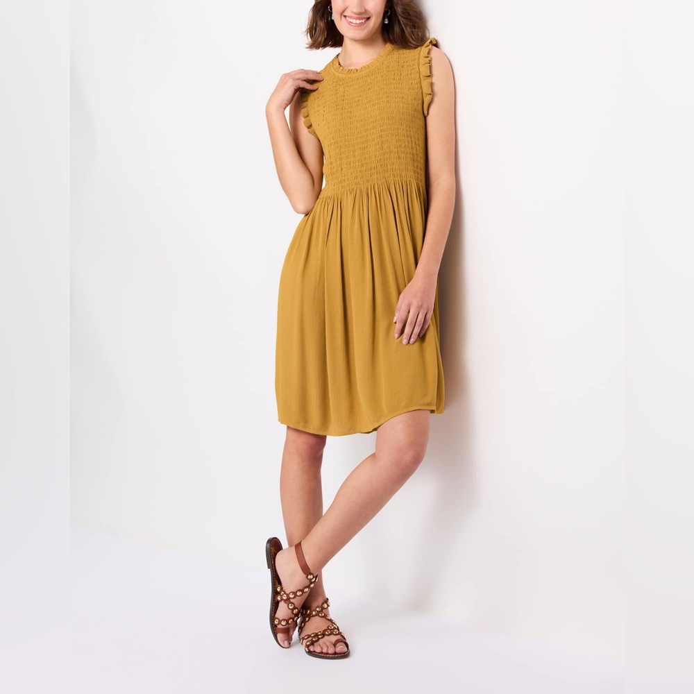 LES SEREIN‎ Benny Ruffle Sleeve Dress mustard, color size medium stitch fix NWT